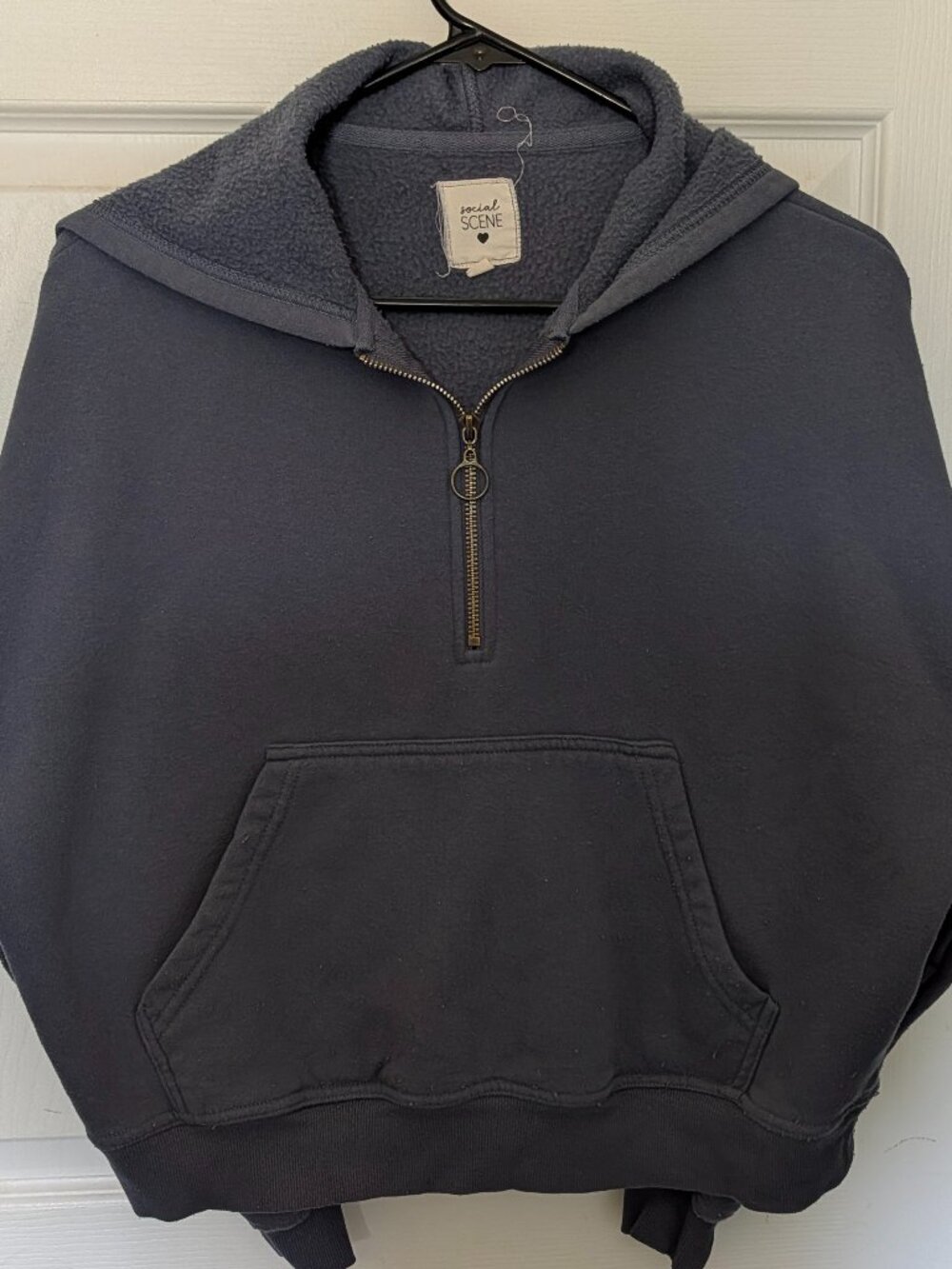 Social Scene Blue Quarter-Zip Cropped Hoodie Sweatshirt Extra Small